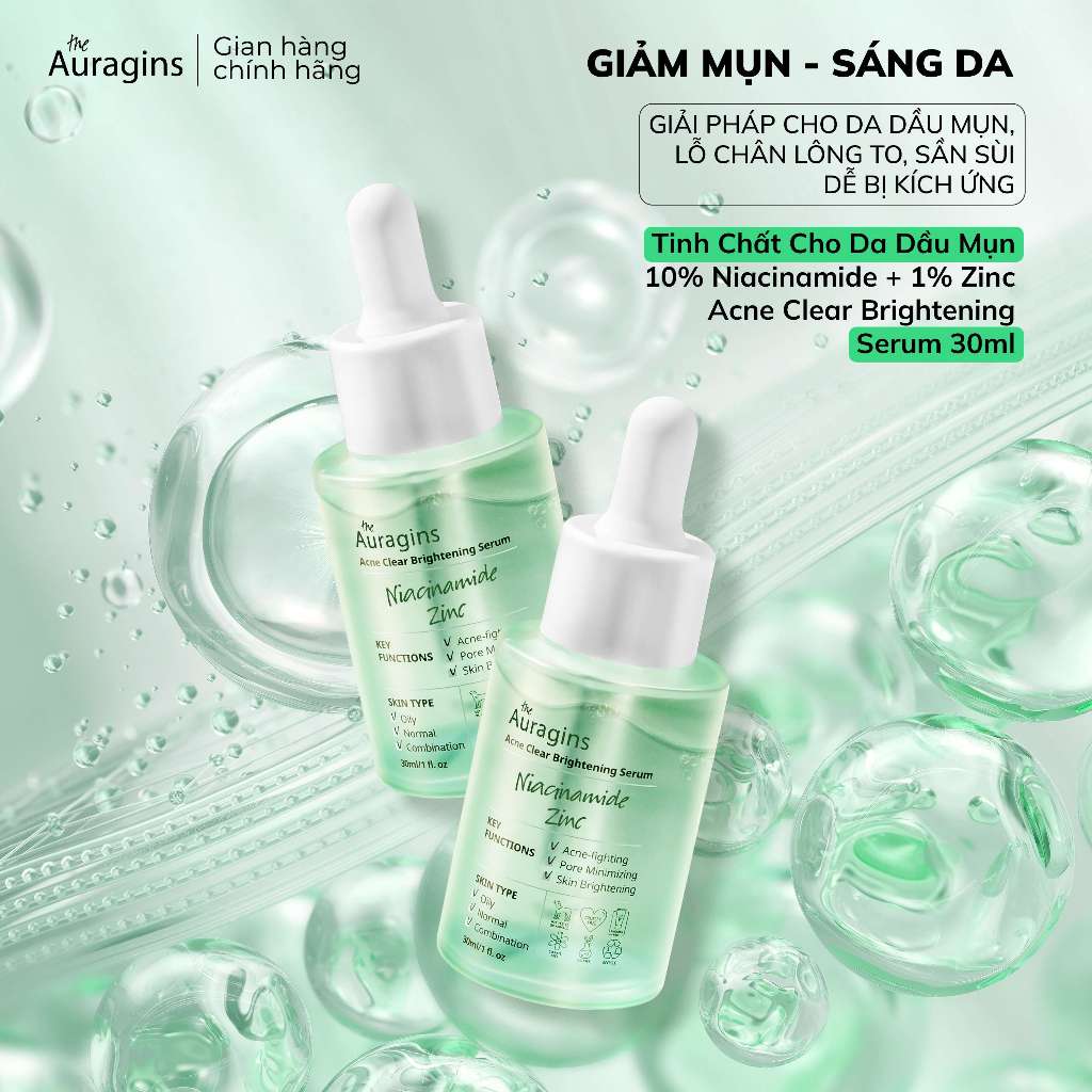 Ảnh Tinh Chất Giảm Thâm The Auragins 10% Niacinamide + 1% Zinc Acne Clear Serum 3