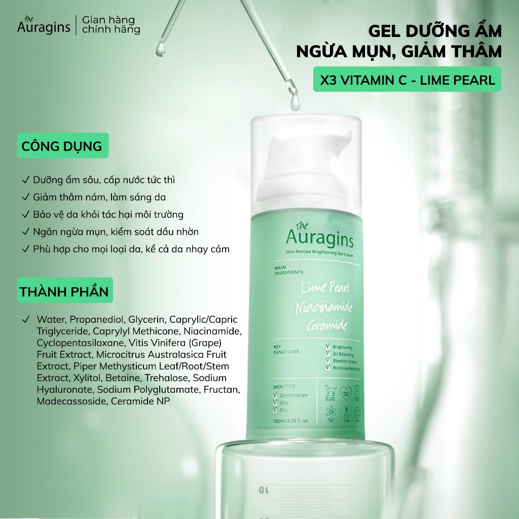 Ảnh Gel dưỡng ẩm ngừa mụn, giảm thâm The Auragins Skin Gel Cream 100ml 2