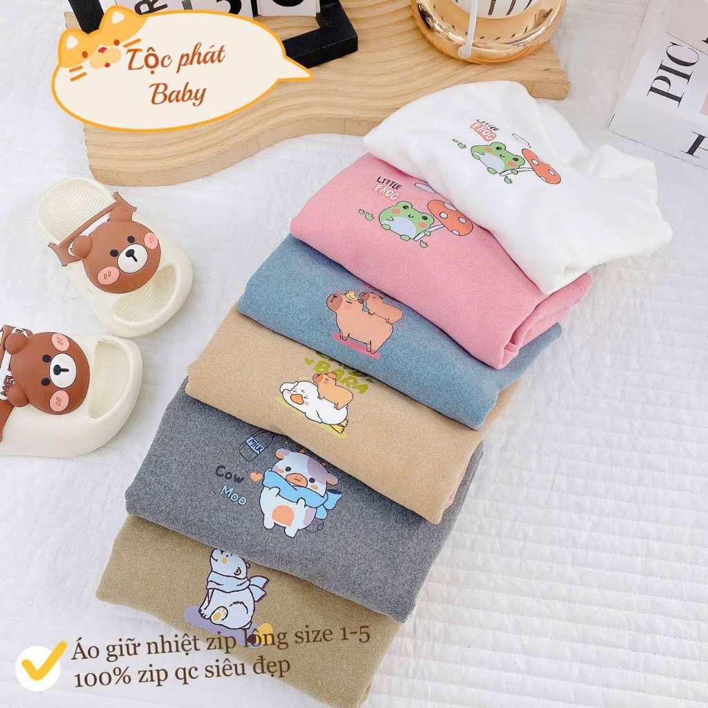 Combo 1-2 Áo giữ nhiệt zíp lông 2 mặt ấm áp cho bé 4-15kg