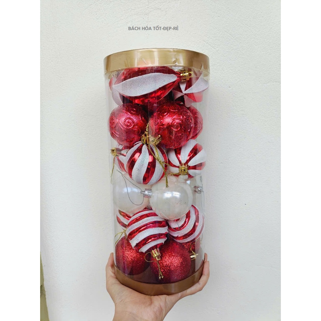 Hộp châu cao 24 quả các màu đường kính 6cm-phụ kiến trang trí Noel
