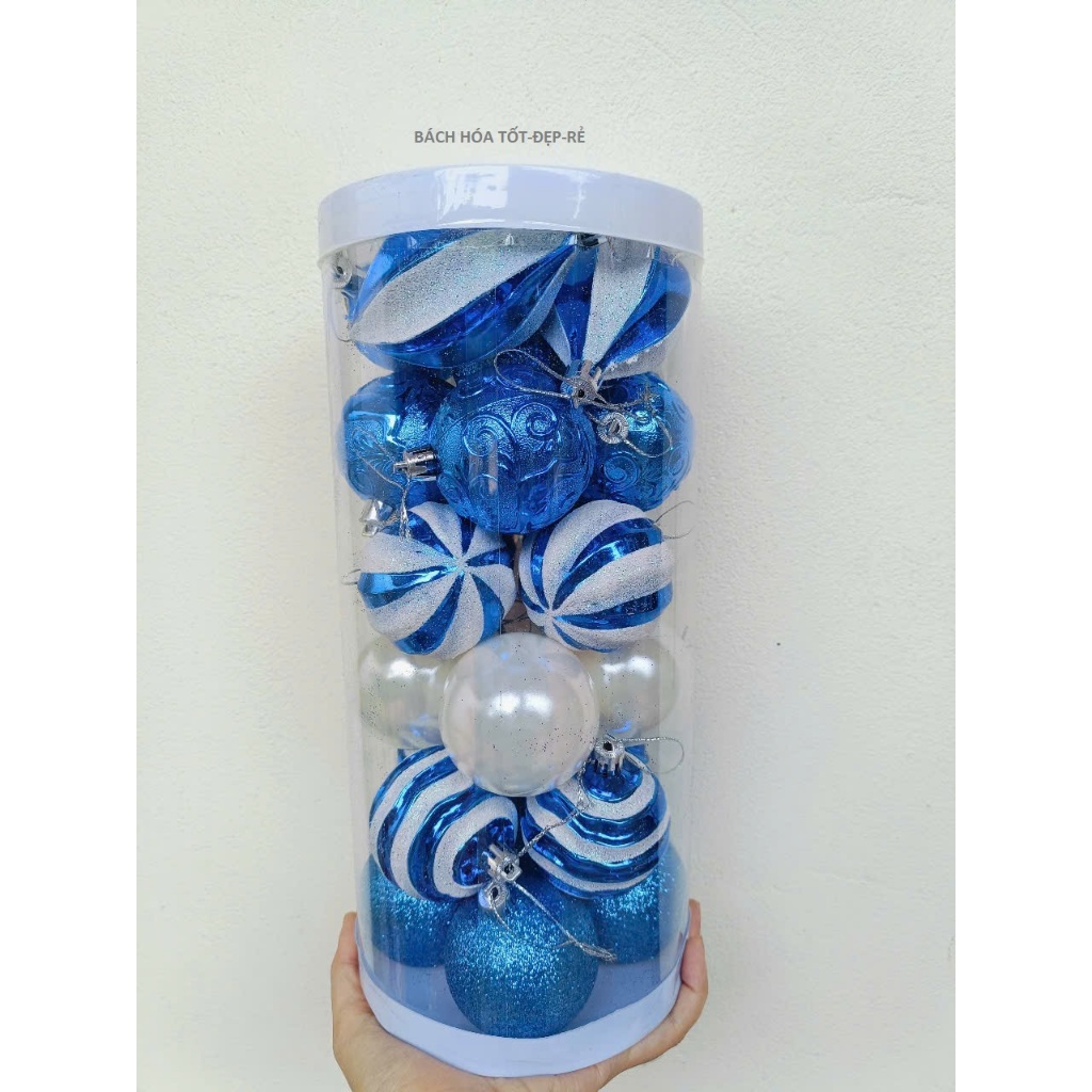 Hộp châu cao 24 quả các màu đường kính 6cm-phụ kiến trang trí Noel