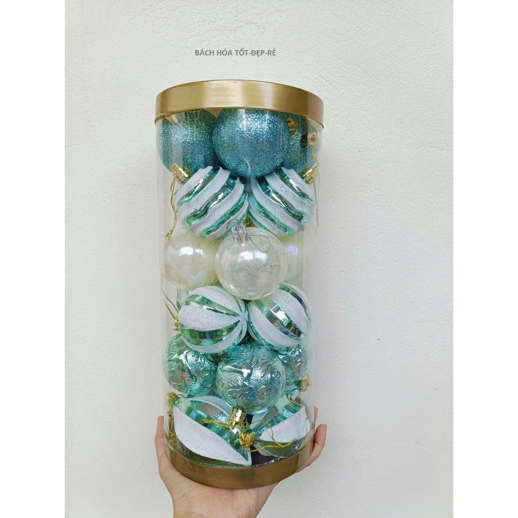 Hộp châu cao 24 quả các màu đường kính 6cm-phụ kiến trang trí Noel