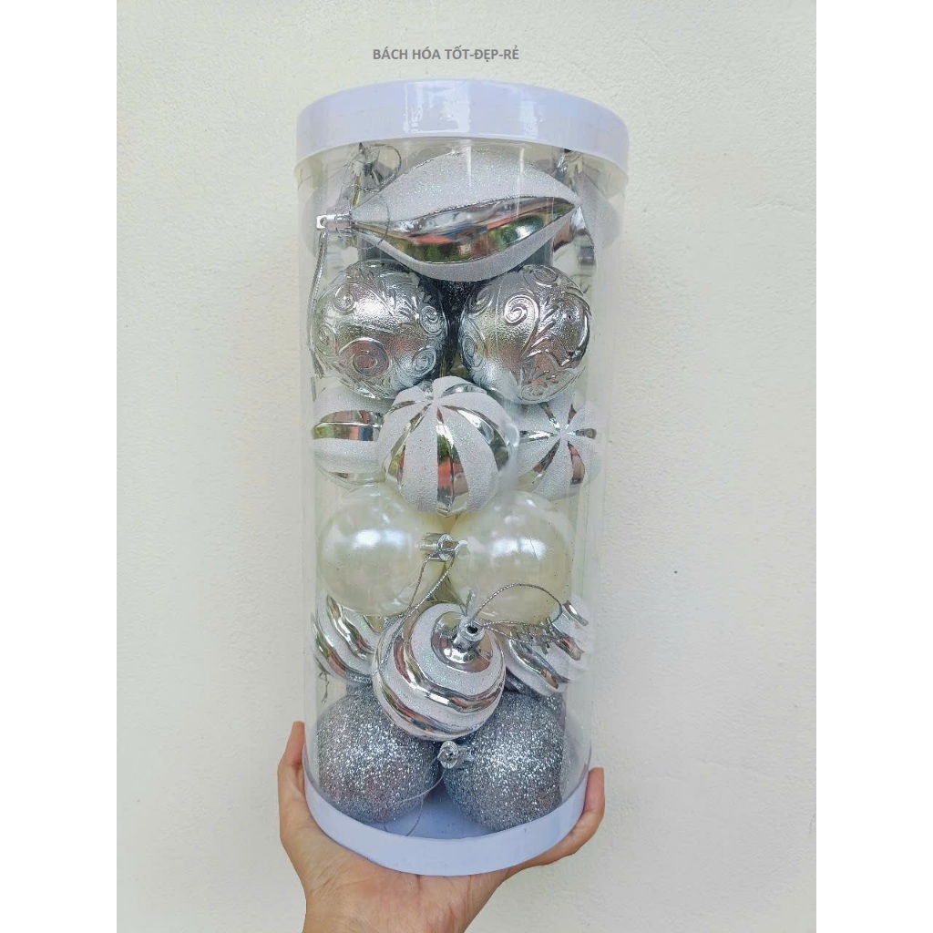Hộp châu cao 24 quả các màu đường kính 6cm-phụ kiến trang trí Noel