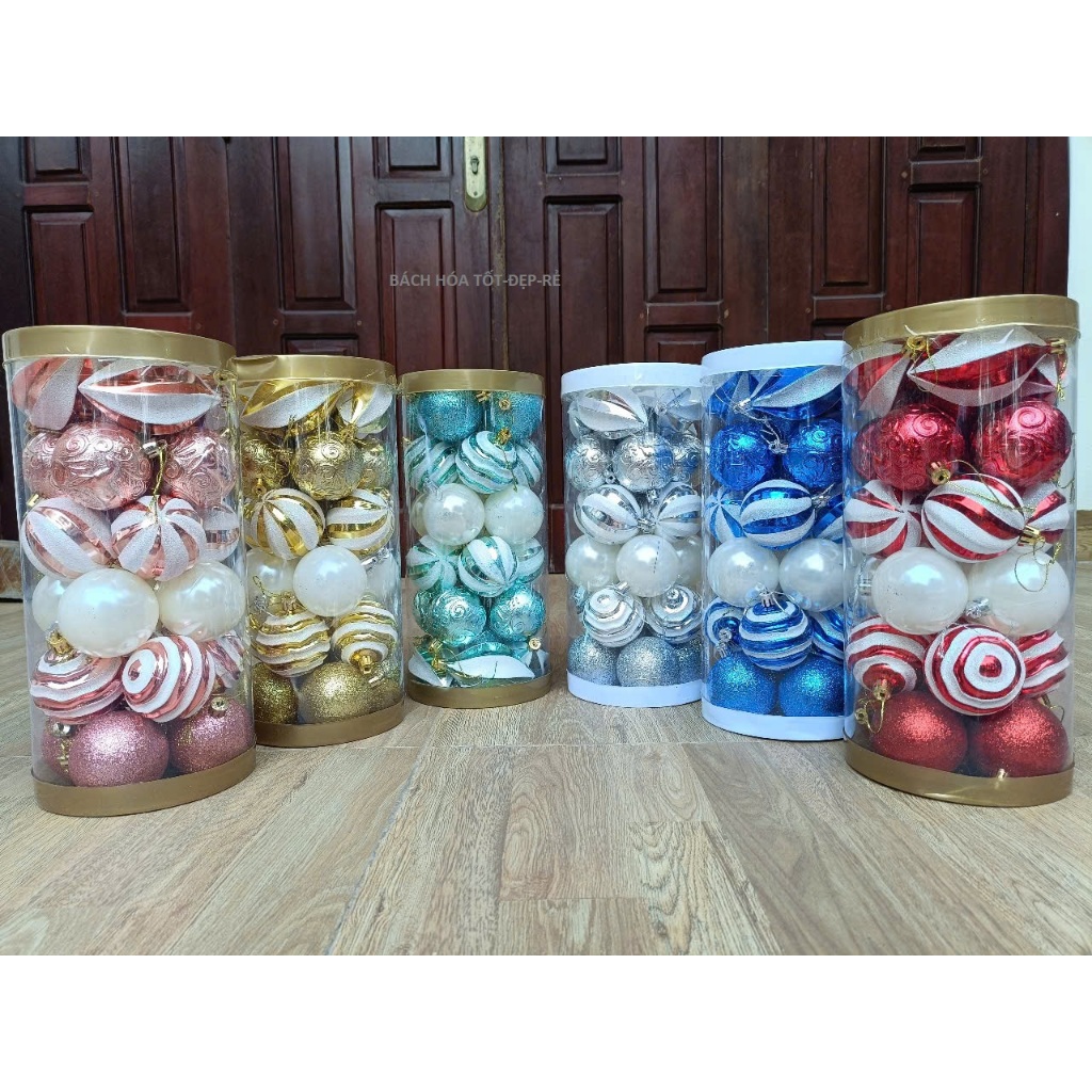 Hộp châu cao 24 quả các màu đường kính 6cm-phụ kiến trang trí Noel