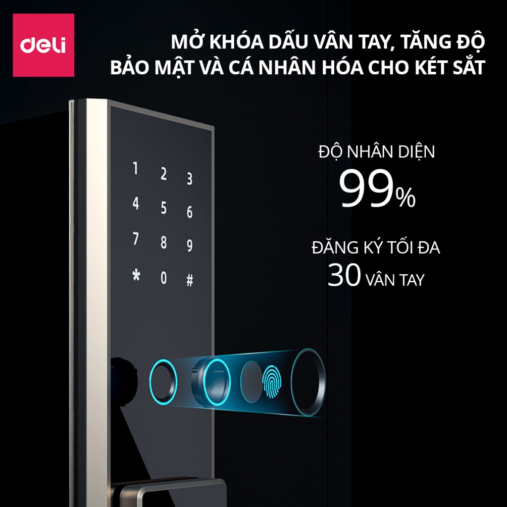 Két Sắt Vân Tay DELI Cao Cấp Thiết Bị Két Sắt Bảo Hộ Tài Sản Có Thông Báo Giọng Nói Két Lót Da Nhiều Ngăn Cho GĐình Cty