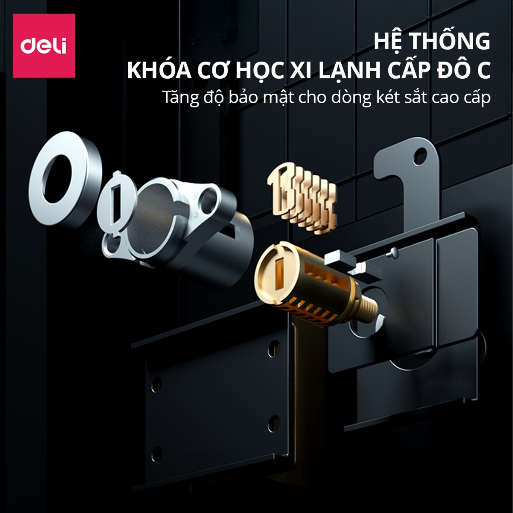Két Sắt Vân Tay DELI Cao Cấp Thiết Bị Két Sắt Bảo Hộ Tài Sản Có Thông Báo Giọng Nói Két Lót Da Nhiều Ngăn Cho GĐình Cty