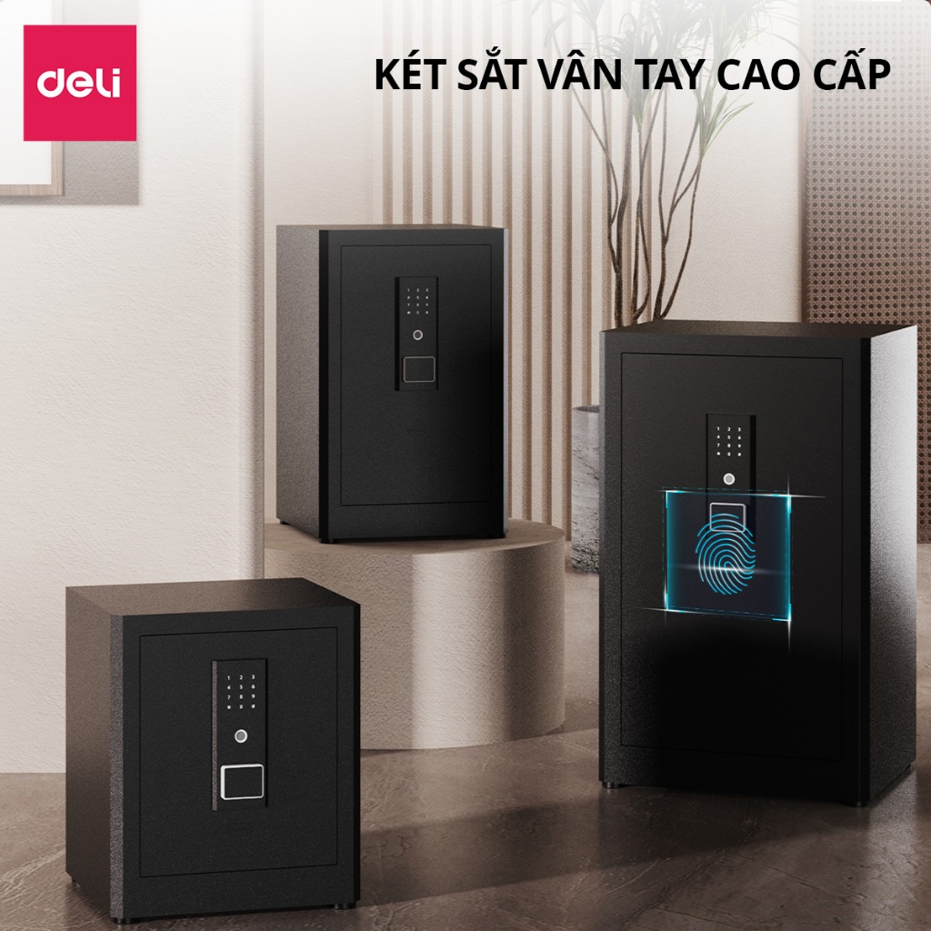 Két Sắt Vân Tay DELI Cao Cấp Thiết Bị Két Sắt Bảo Hộ Tài Sản Có Thông Báo Giọng Nói Két Lót Da Nhiều Ngăn Cho GĐình Cty