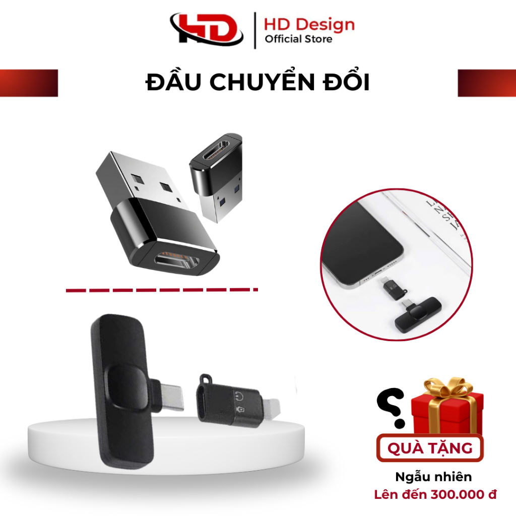 Đầu Chuyển Đổi Từ Cổng Type-c qua Cổng USB - Chính Hãng HD Design