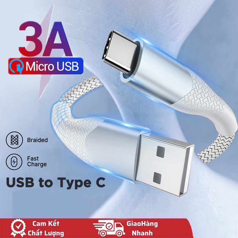 Cáp Sạc Nhanh 2M/3A Type-C Micro USB Cao Cấp Dây Bện Cho Xiaomi Mi Redmi Samsung Huawei