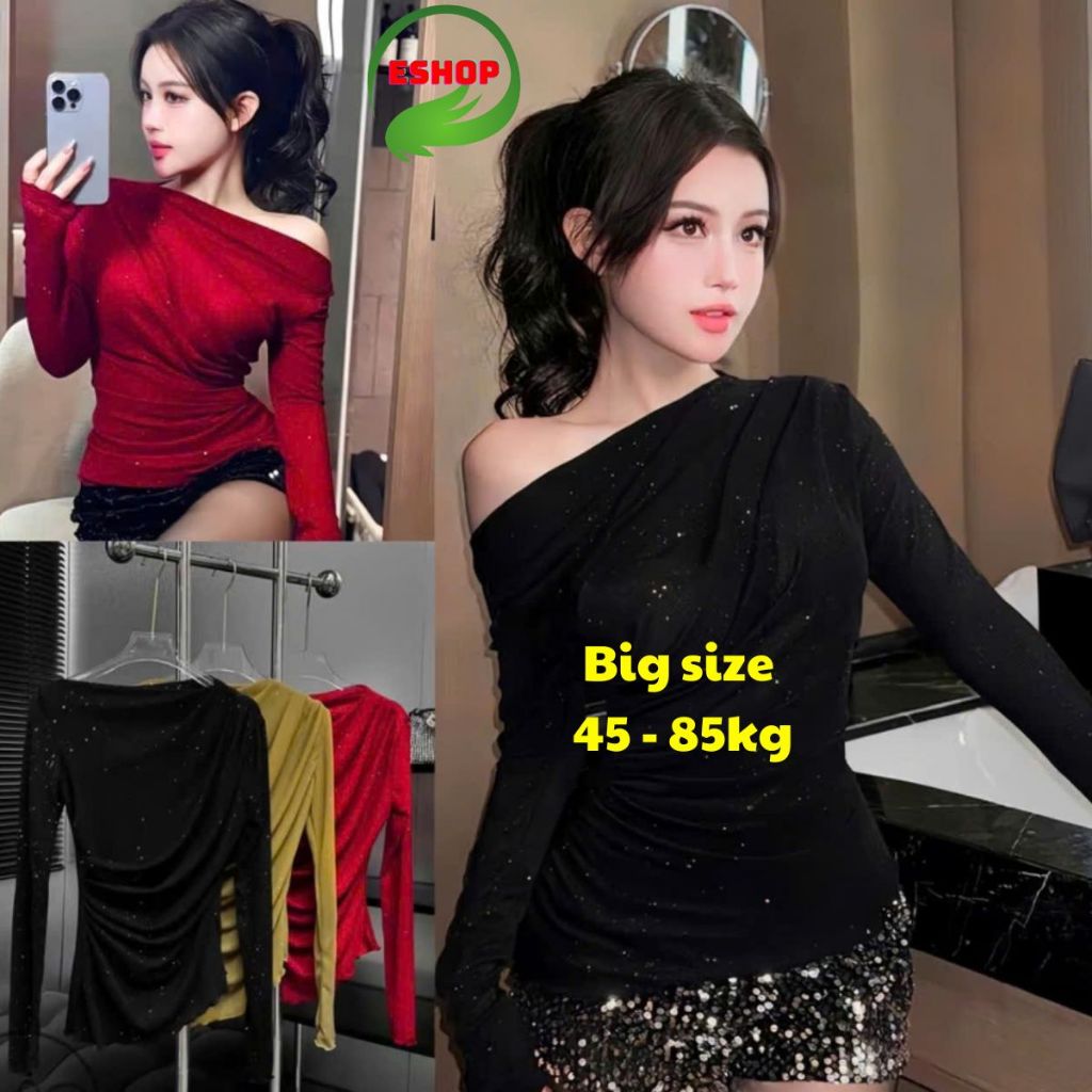 Áo Lệch Vai Bigsize ESHOP MS300 – Áo Kiểu Nữ Dài Tay Trễ Vai Chất Thun Ôm Body Sang Chảnh Dễ Thương