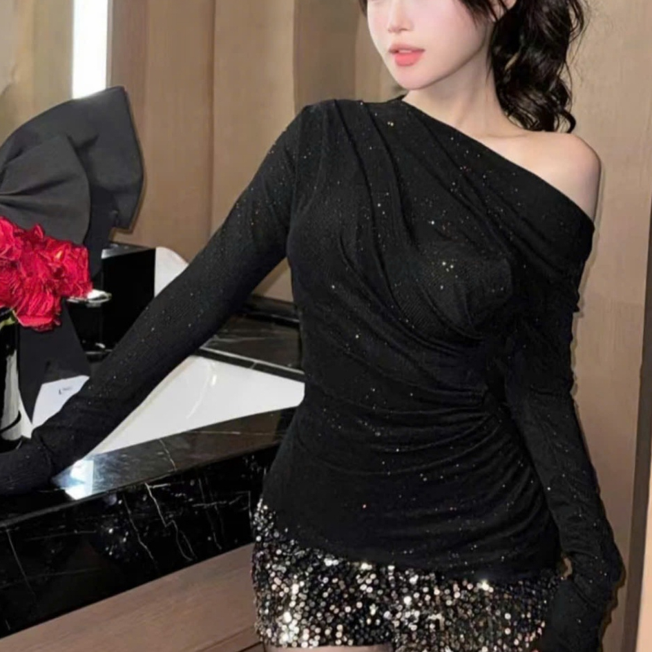 Áo Lệch Vai Bigsize ESHOP MS300 – Áo Kiểu Nữ Dài Tay Trễ Vai Chất Thun Ôm Body Sang Chảnh Dễ Thương