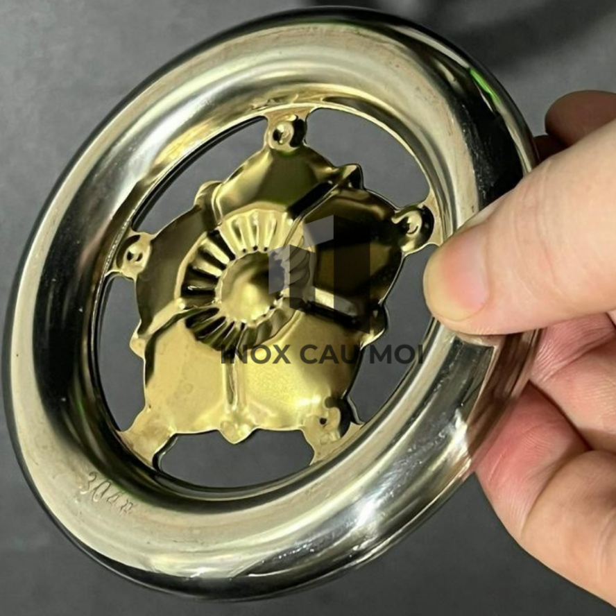 Hoa mai vàng inox 304, phụ kiện trang trí cổng, hàng rào, hành lang, kích thước 100mm, 120mm
