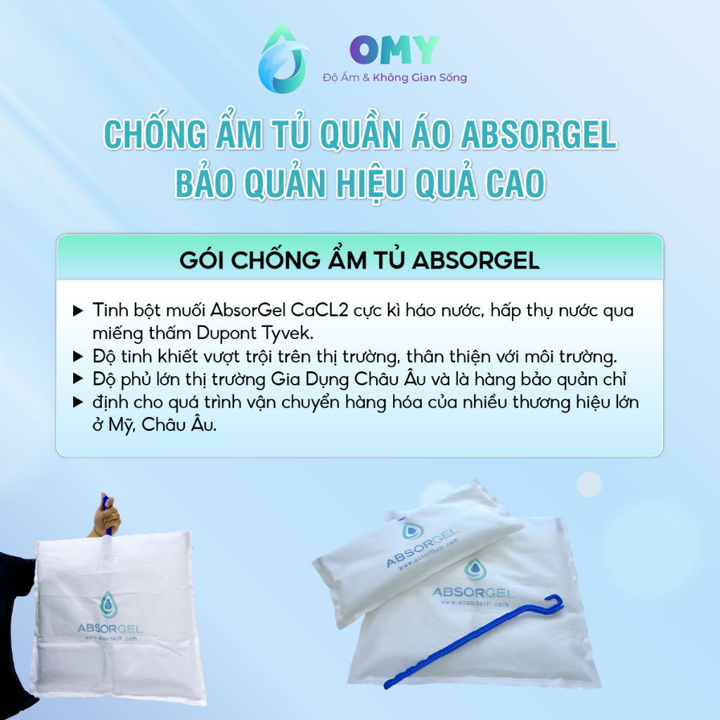 Gói hút ẩm móc treo Absorgel ngăn ẩm mốc tủ quần áo đánh khử mùi ẩm khó chịu hiệu quả 90 ngày