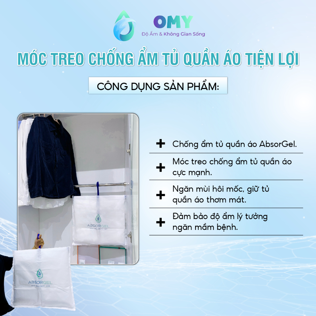 Gói hút ẩm móc treo Absorgel ngăn ẩm mốc tủ quần áo đánh khử mùi ẩm khó chịu hiệu quả 90 ngày