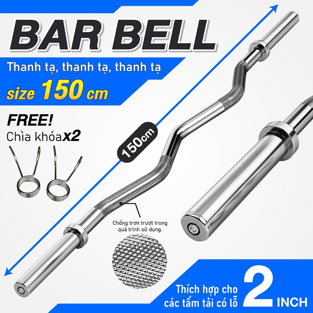Ảnh - Thanh tạ cong 1,5M curved 2 loại phi 25/50 hỗ trợ tập luyện cơ tay trước và sau 2