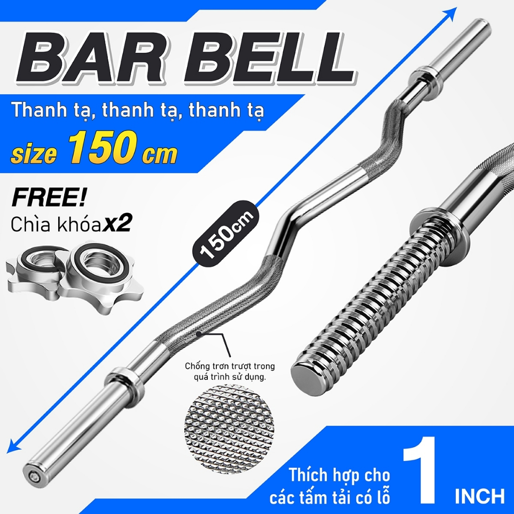Ảnh - Thanh tạ cong 1,5M curved 2 loại phi 25/50 hỗ trợ tập luyện cơ tay trước và sau 1