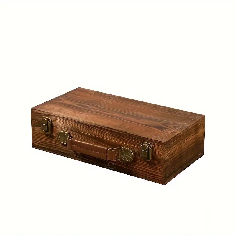 Hộp gỗ kiểu vintage, màu nâu đậm, có nắp gập, thích hợp để đựng trang sức, hộp quà gỗ Hộp quà tết