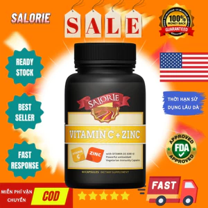 Vitamin C + Kẽm Hỗ trợ sức khỏe da Tăng cường sức đề kháng và hỗ trợ lành vết thương 60 viên