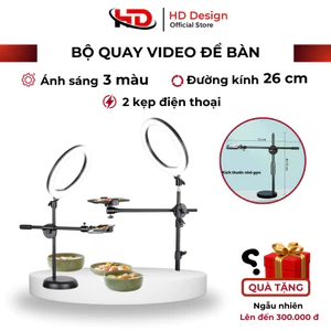 Bộ Quay Video Để Bàn Topshop D36 - 2 Kẹp Điện Thoại - Nhỏ Gọn - Chắc Chắn - Kèm Đèn Livetream - Chính Hãng HD DESIGN