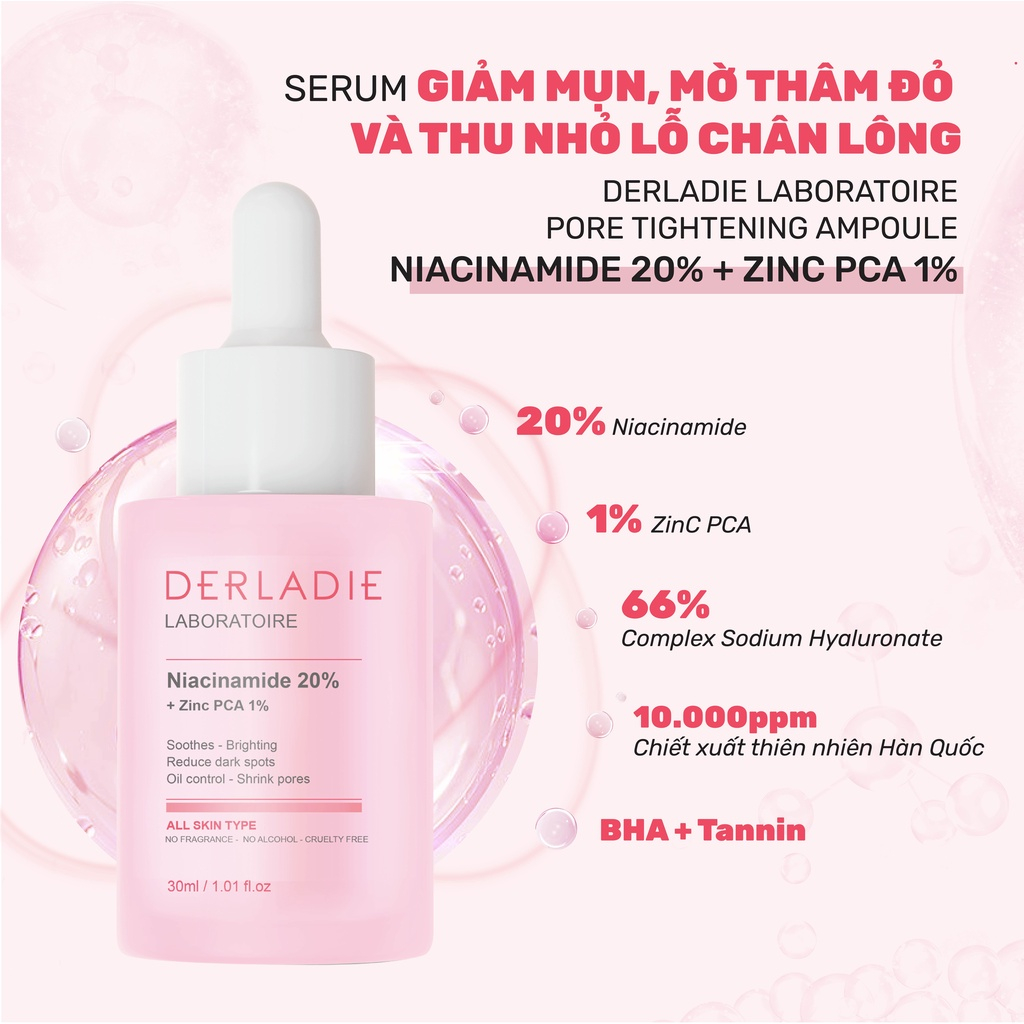 Ảnh Serum Giảm Mụn, Mờ Thâm Đỏ, Thu Nhỏ Lỗ Chân Lông Niacinamide 20% Derladie Laboratoire Pore Tightening Ampoule 30ml 2