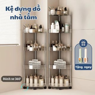 Kệ Góc Tường Trong Suốt Để Đồ Nhà Tắm Có Bánh Xe Linh Hoạt, Giá Để Đồ Nhà Vệ Sinh Thiết Kế Thoát Nước Nhanh