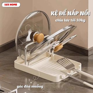 Kệ Để Nắp Nồi Khung Thép Kèm Khay Hứng Nước, Giá Để Vung Xoong Nồi Chịu Lực Để Bàn Đa Năng