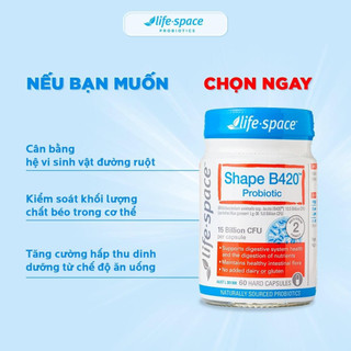 Men vi sinh hỗ trợ tiêu hóa và kiểm soát cân nặng 60 viên Life Space Shape B420 Probiotic