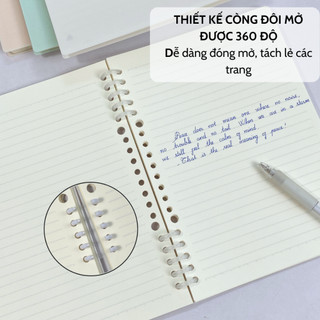 Vở còng nhựa 2 đầu BONZAI bìa trơn pastel size A5 B5 giấy Fort Nhật Bản 100GSM/120 Trang