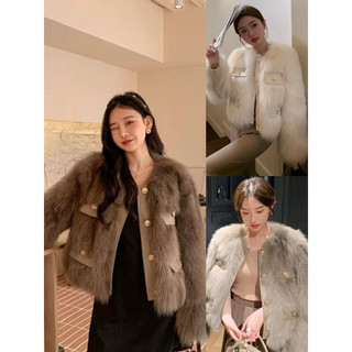 Áo khoác lông cao cấp 2 lớp 4 túi cúc vàng tiểu thư
