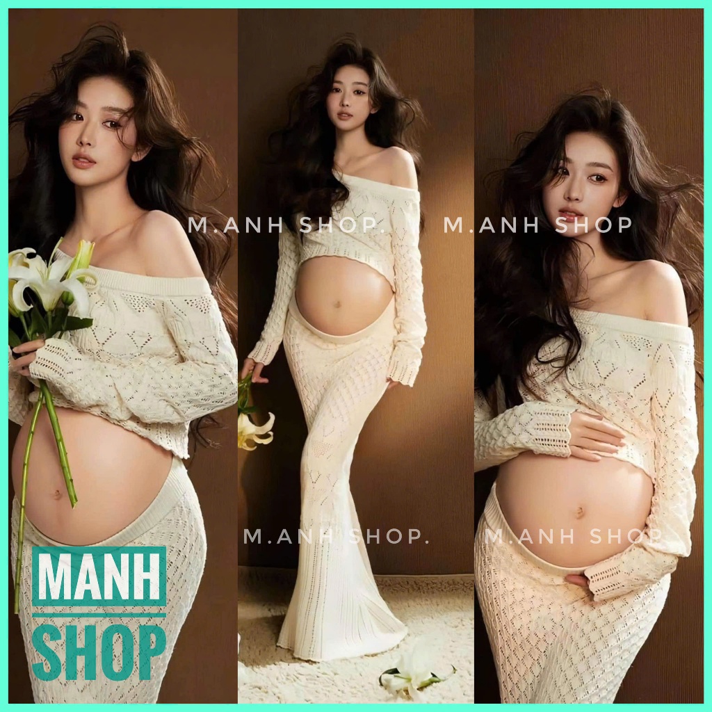 Sét Váy Chụp Bầu Len Mầu Be Xinh Đẹp