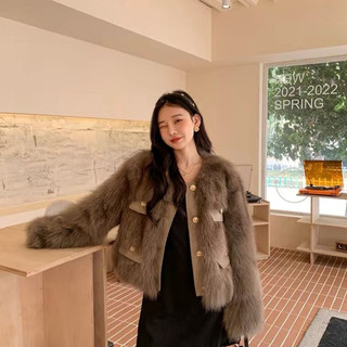 Áo khoác lông cao cấp 2 lớp 4 túi cúc vàng tiểu thư
