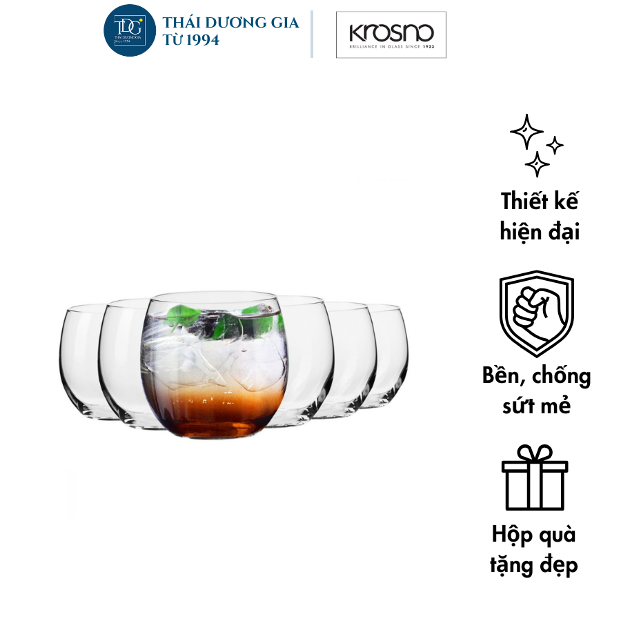 Bộ 6 cốc, ly thủy tinh bầu thấp 285ml BLENDED Krosno Ba Lan – 831947 | Thái Dương Gia