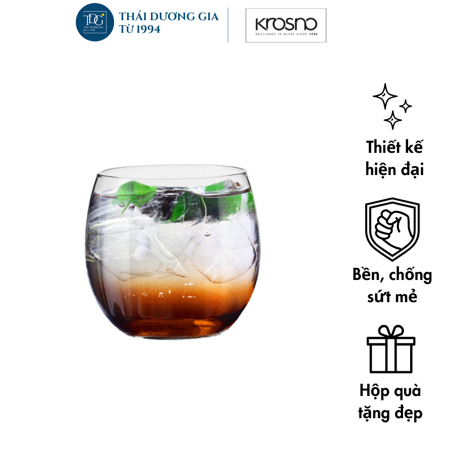 Bộ 6 cốc, ly thủy tinh bầu thấp 285ml BLENDED Krosno Ba Lan – 831947 | Thái Dương Gia