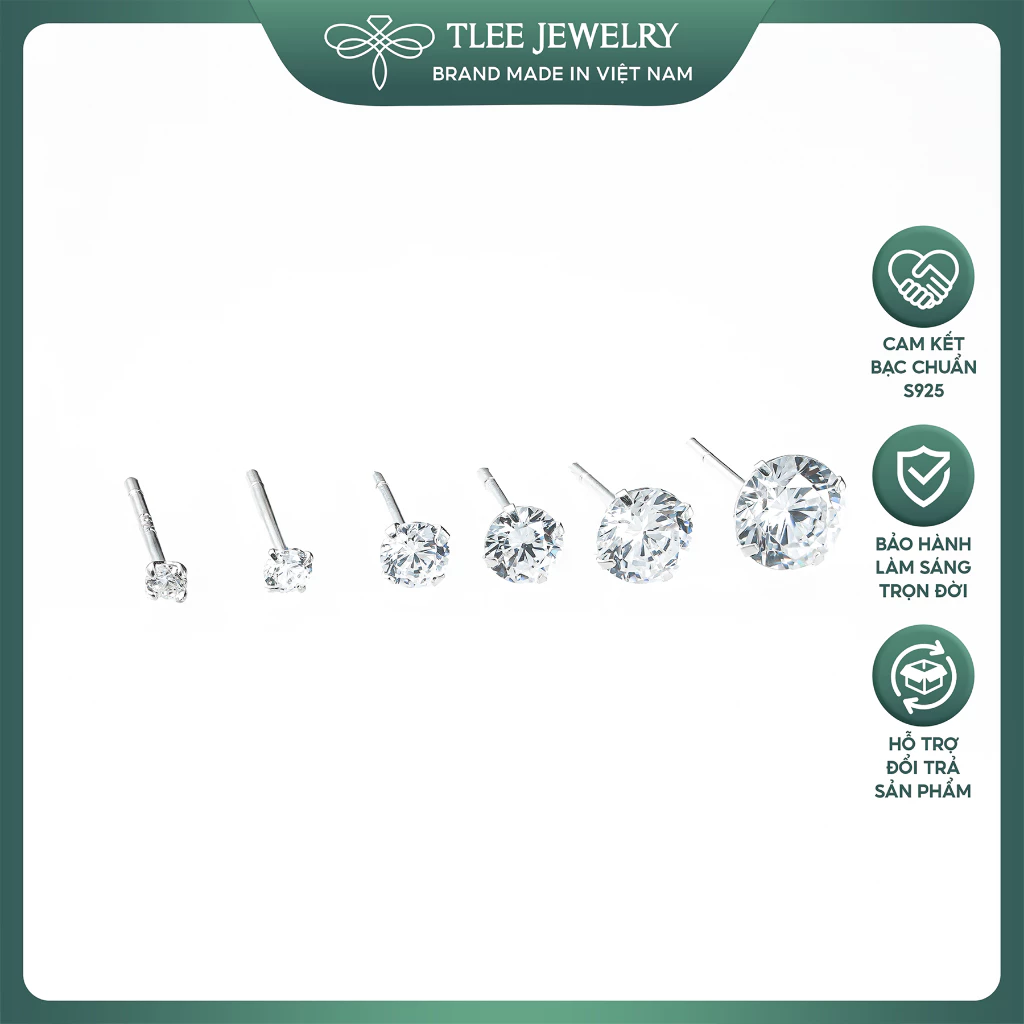 Khuyên tai bạc nữ TLEE nụ đá nhiều size lấp lánh nhỏ xinh TLEE JEWELRY B0206 (1 chiếc)