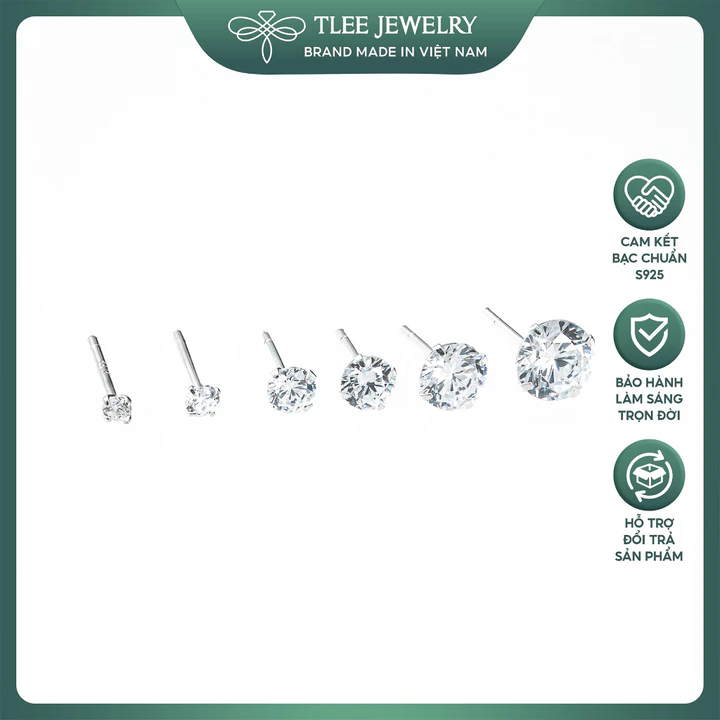 Khuyên tai bạc nữ TLEE nụ đá nhiều size lấp lánh nhỏ xinh TLEE JEWELRY B0206 (1 chiếc)