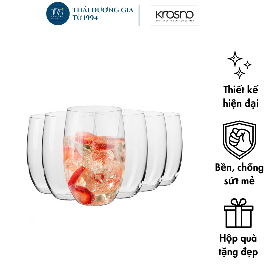 Bộ 6 cốc, ly thủy tinh bầu cao 370ml BLENDED – Krosno Ba Lan | Thái Dương Gia