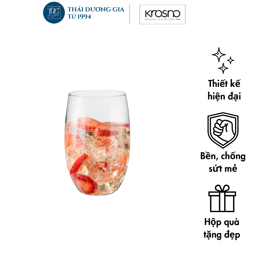 Bộ 6 cốc, ly thủy tinh bầu cao 370ml BLENDED – Krosno Ba Lan | Thái Dương Gia