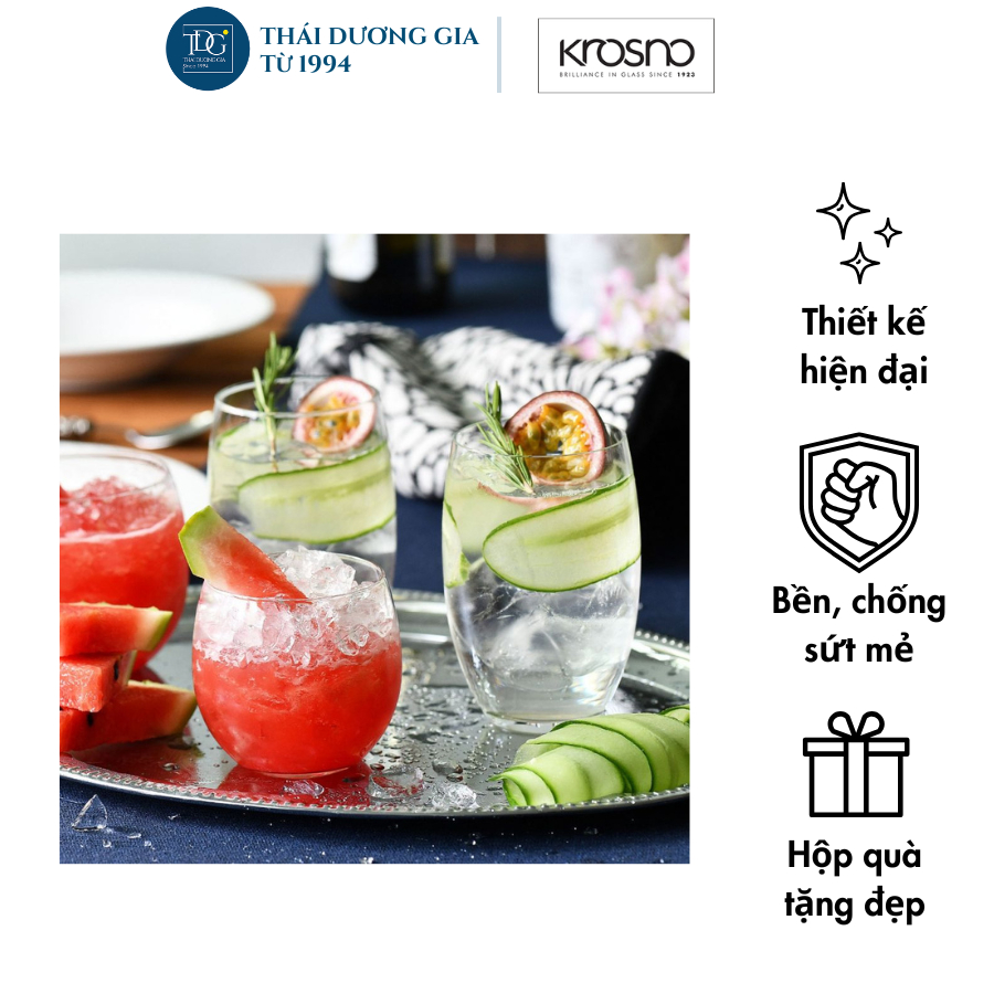 Bộ 6 cốc, ly thủy tinh bầu cao 370ml BLENDED – Krosno Ba Lan | Thái Dương Gia