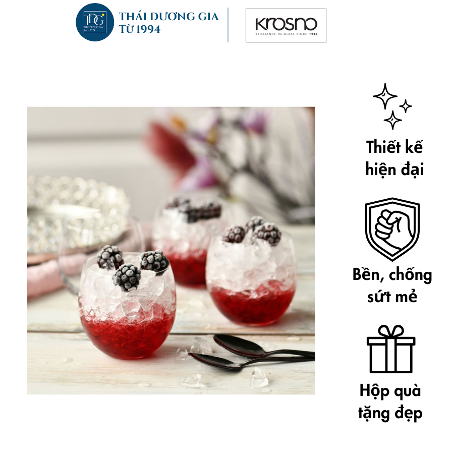 Bộ 6 cốc, ly thủy tinh bầu cao 370ml BLENDED – Krosno Ba Lan | Thái Dương Gia