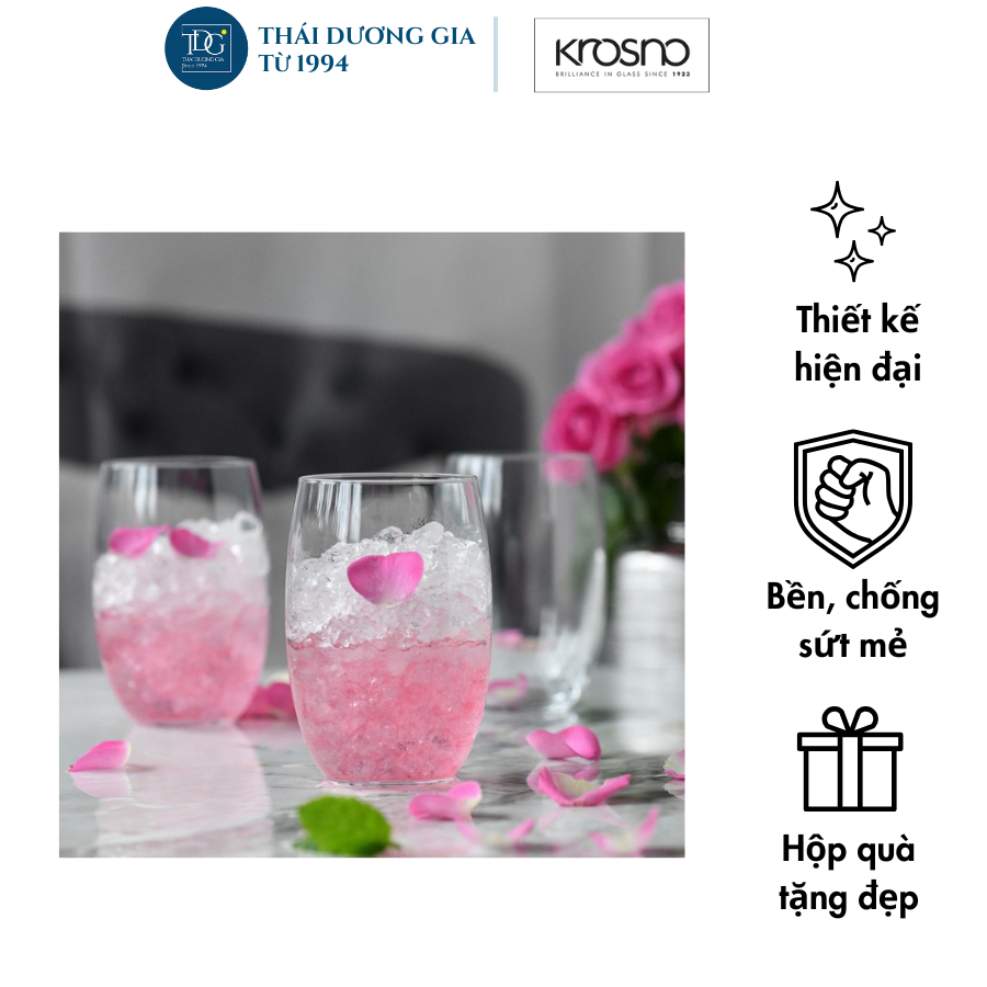 Bộ 6 cốc, ly thủy tinh bầu cao 370ml BLENDED – Krosno Ba Lan | Thái Dương Gia