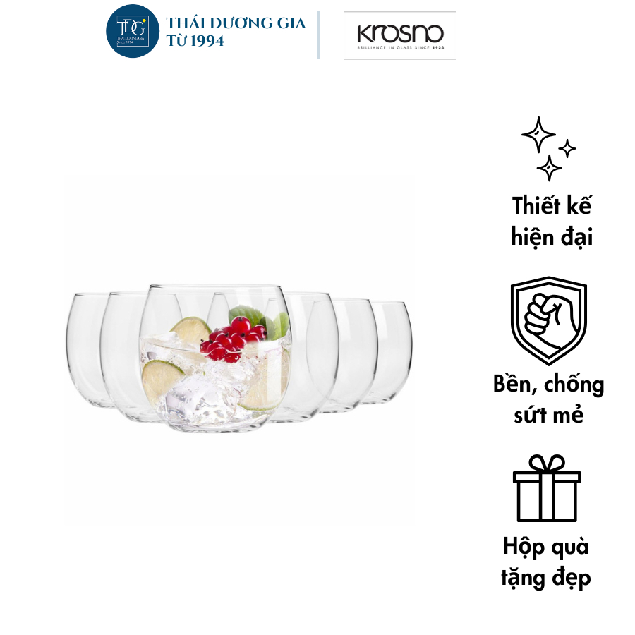 Bộ 6 cốc thủy tinh cao cấp dáng bầu thấp 410ml Ba Lan Krosno-795201