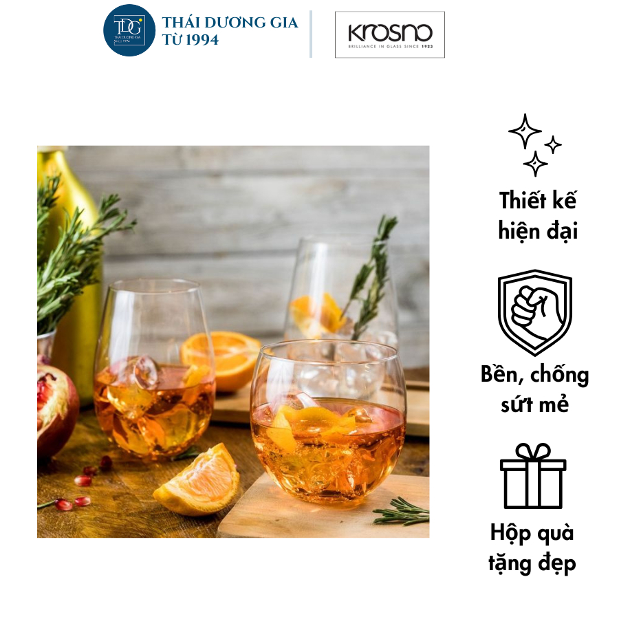 Bộ 6 cốc thủy tinh cao cấp dáng bầu thấp 410ml Ba Lan Krosno-795201