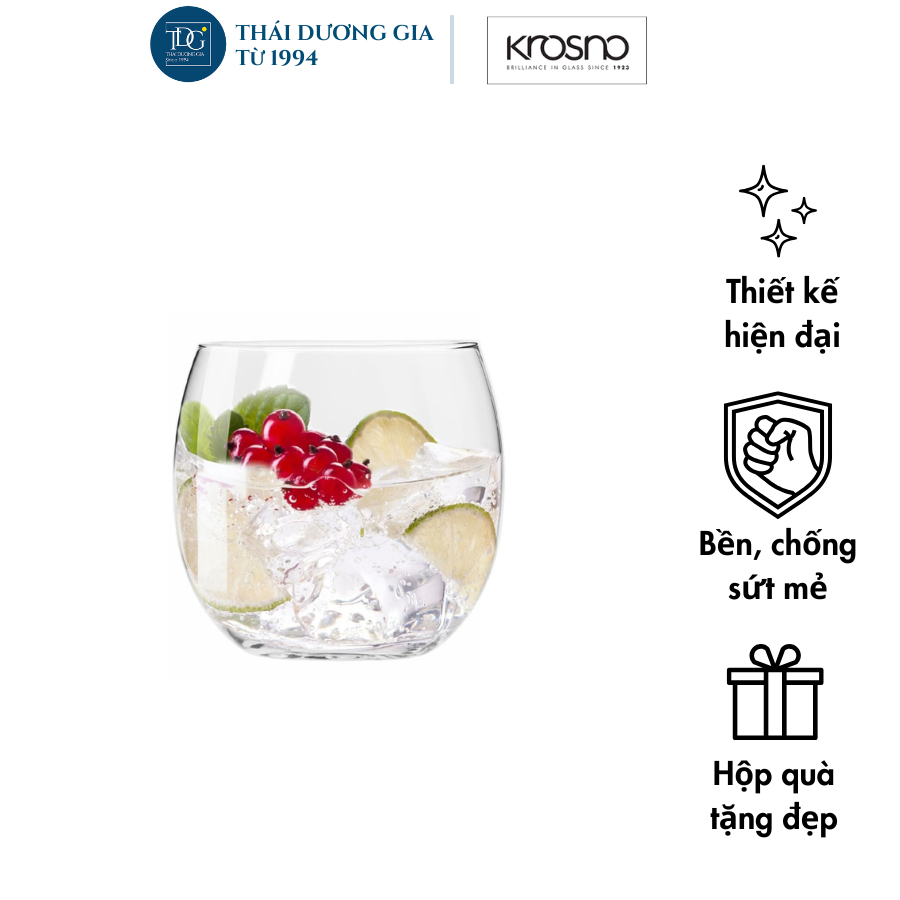 Bộ 6 cốc thủy tinh cao cấp dáng bầu thấp 410ml Ba Lan Krosno-795201
