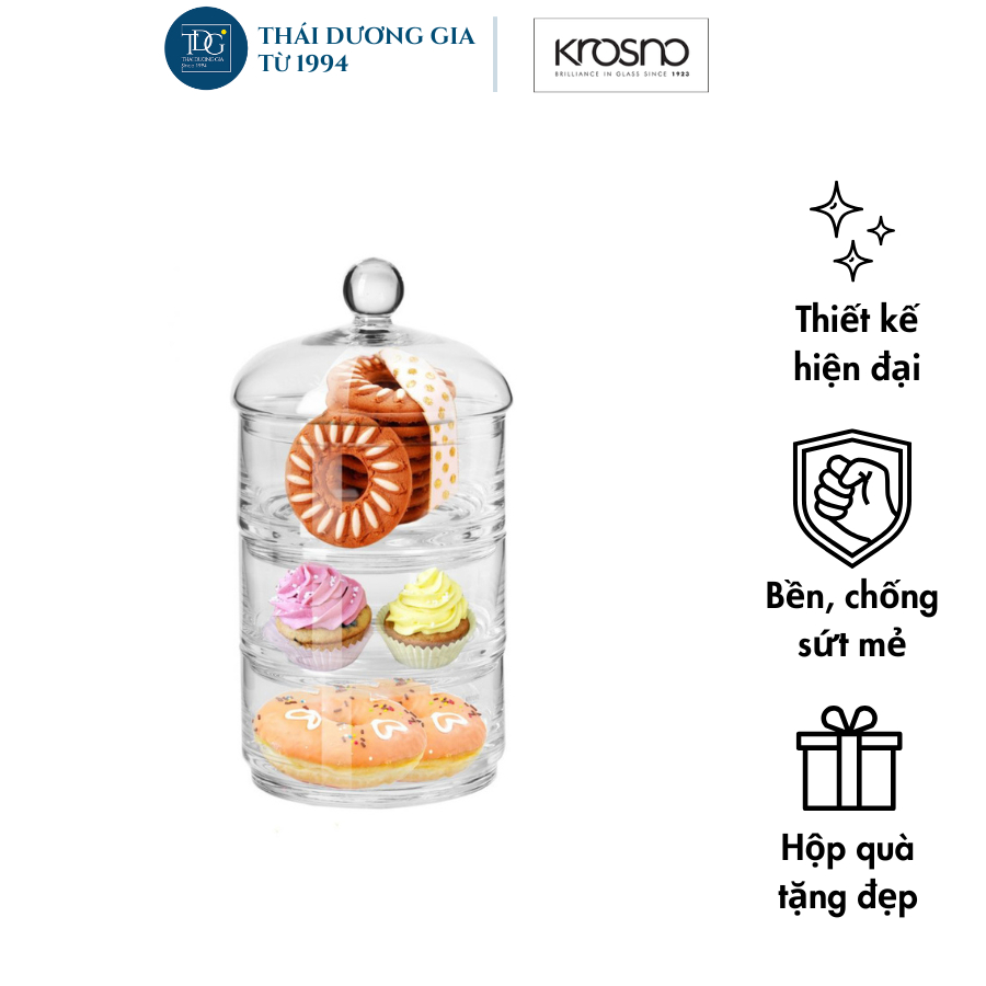 Khay, hộp pha lê 3 tầng cao 30cm đựng mứt, ô mai, bánh kẹo Ba Lan Krosno – 795089 | Thái Dương Gia