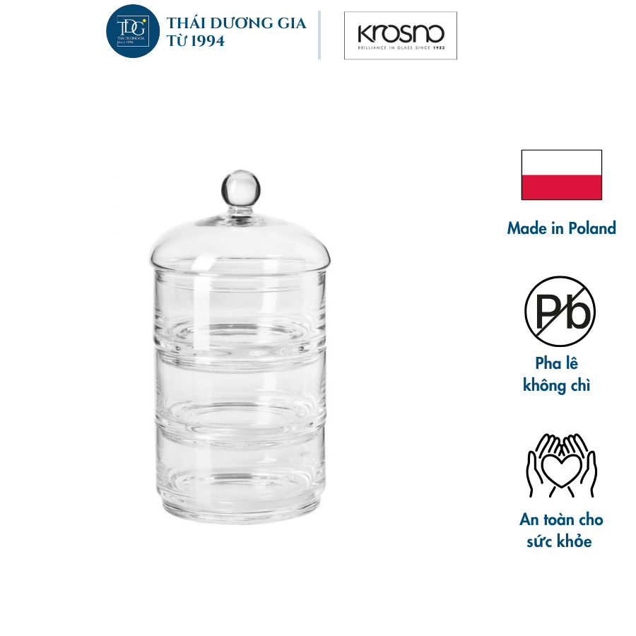 Khay, hộp pha lê 3 tầng cao 30cm đựng mứt, ô mai, bánh kẹo Ba Lan Krosno – 795089 | Thái Dương Gia