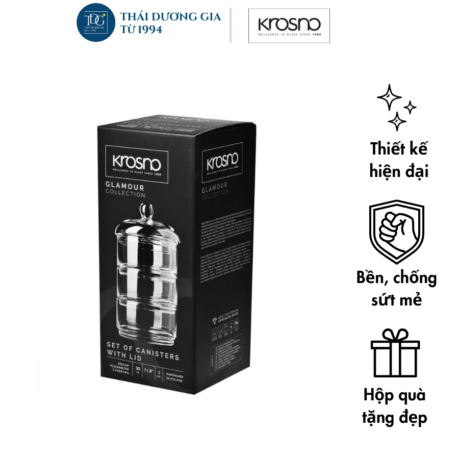 Khay, hộp pha lê 3 tầng cao 30cm đựng mứt, ô mai, bánh kẹo Ba Lan Krosno – 795089 | Thái Dương Gia