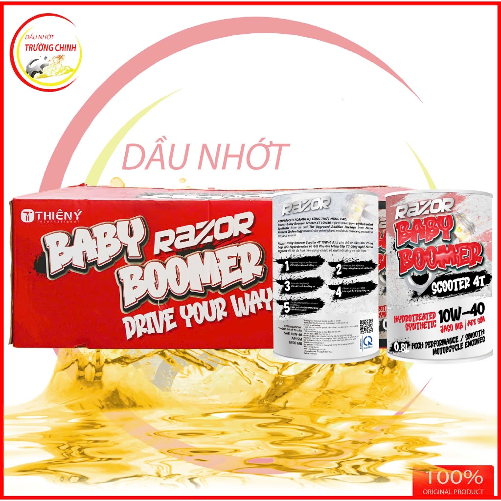 Combo 6 lon, Thùng Nhớt Razor Baby Boomer Scooter 4T 10W40 SM tổng hợp ...