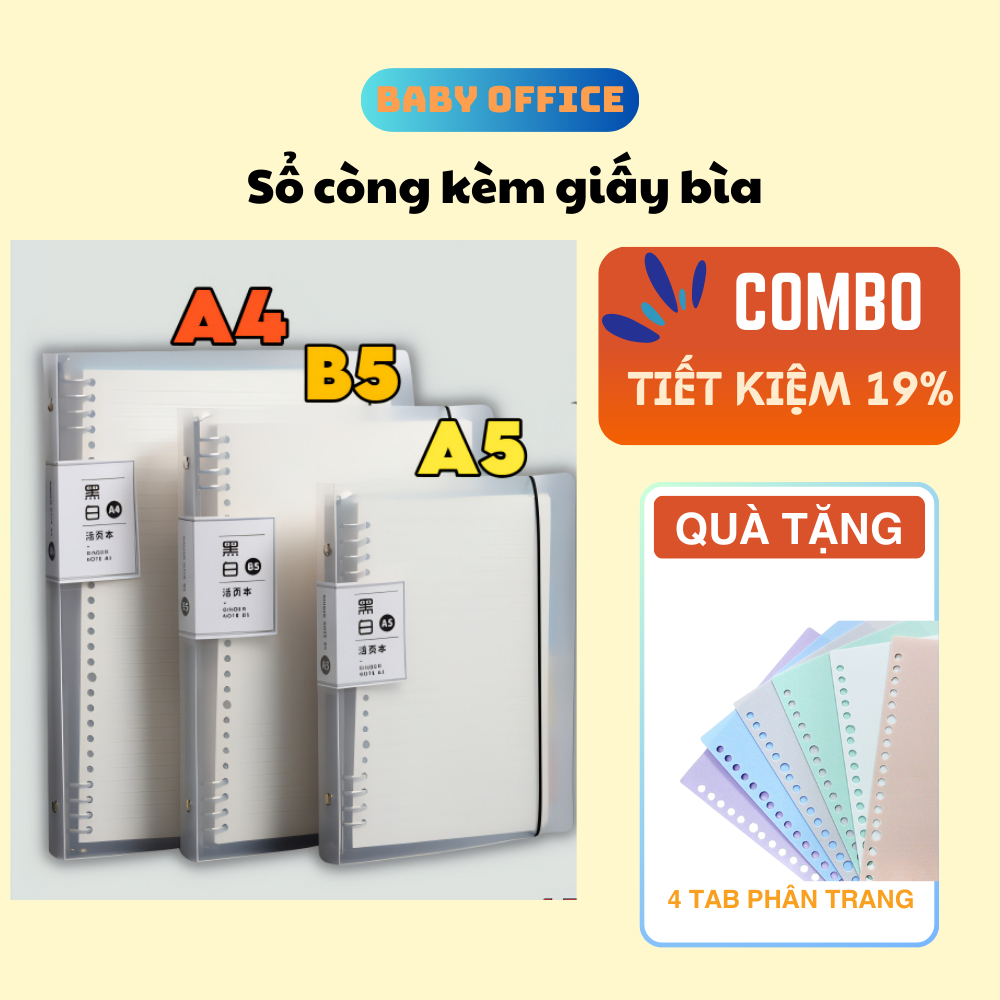 Sổ còng kèm giấy bìa sổ còng A4 A5 B5 binder còng sắt 20 26 30 còng làm ...