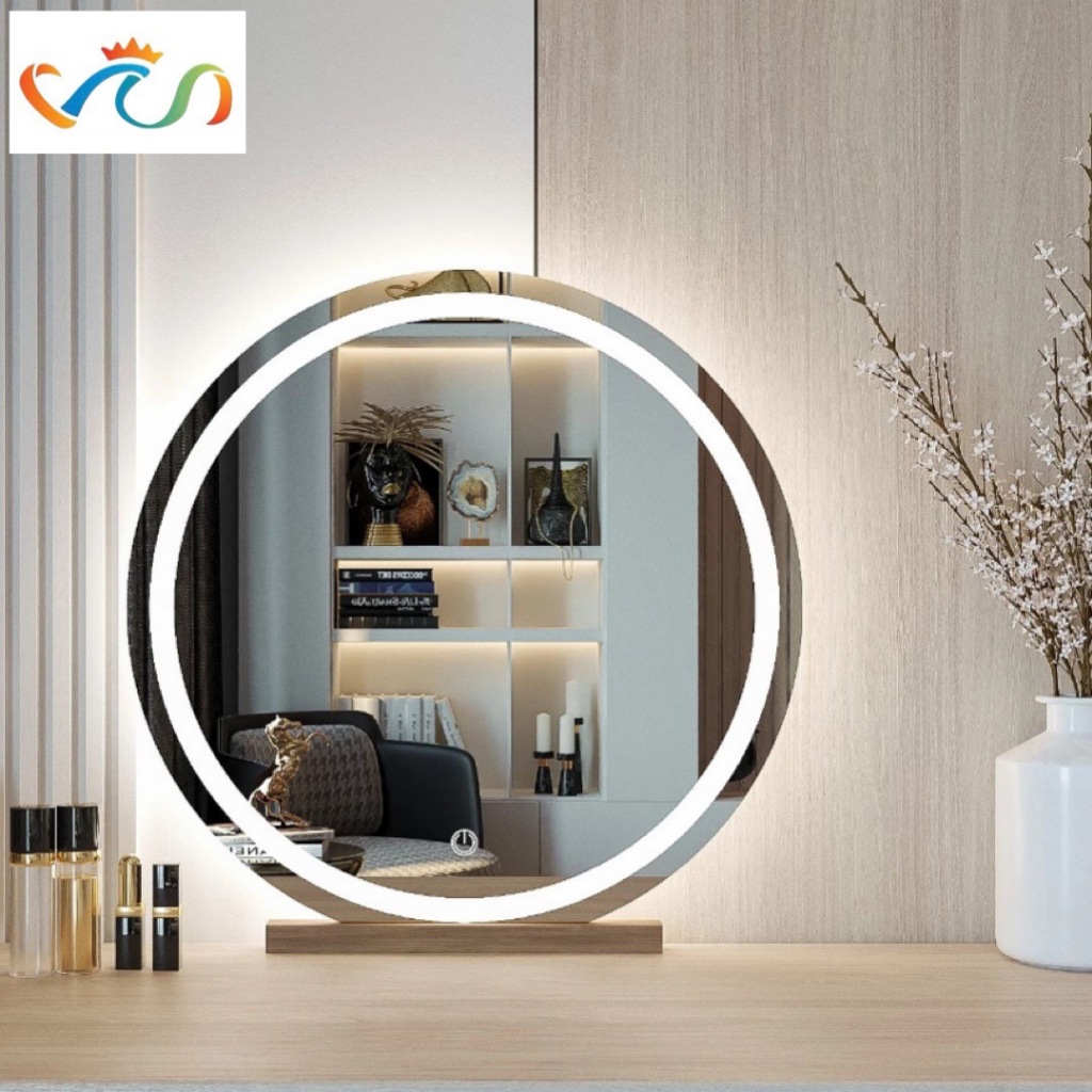 Ảnh Gương tròn để bàn trang điểm có led cảm ứng cao cấp VUADECOR (Tặng đế gỗ) 2