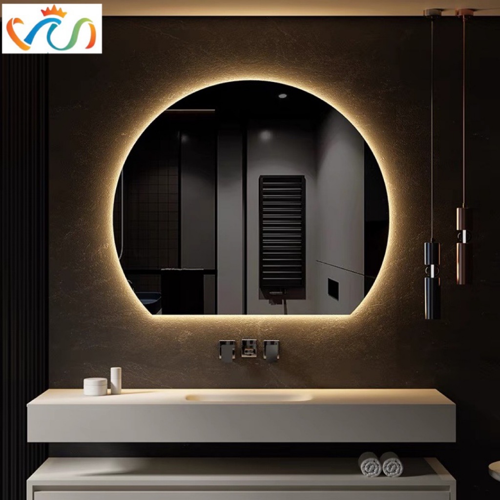 Ảnh Gương tròn khuyết treo phòng tắm, bàn trang điểm VUADECOR led cảm ứng cao cấp 2